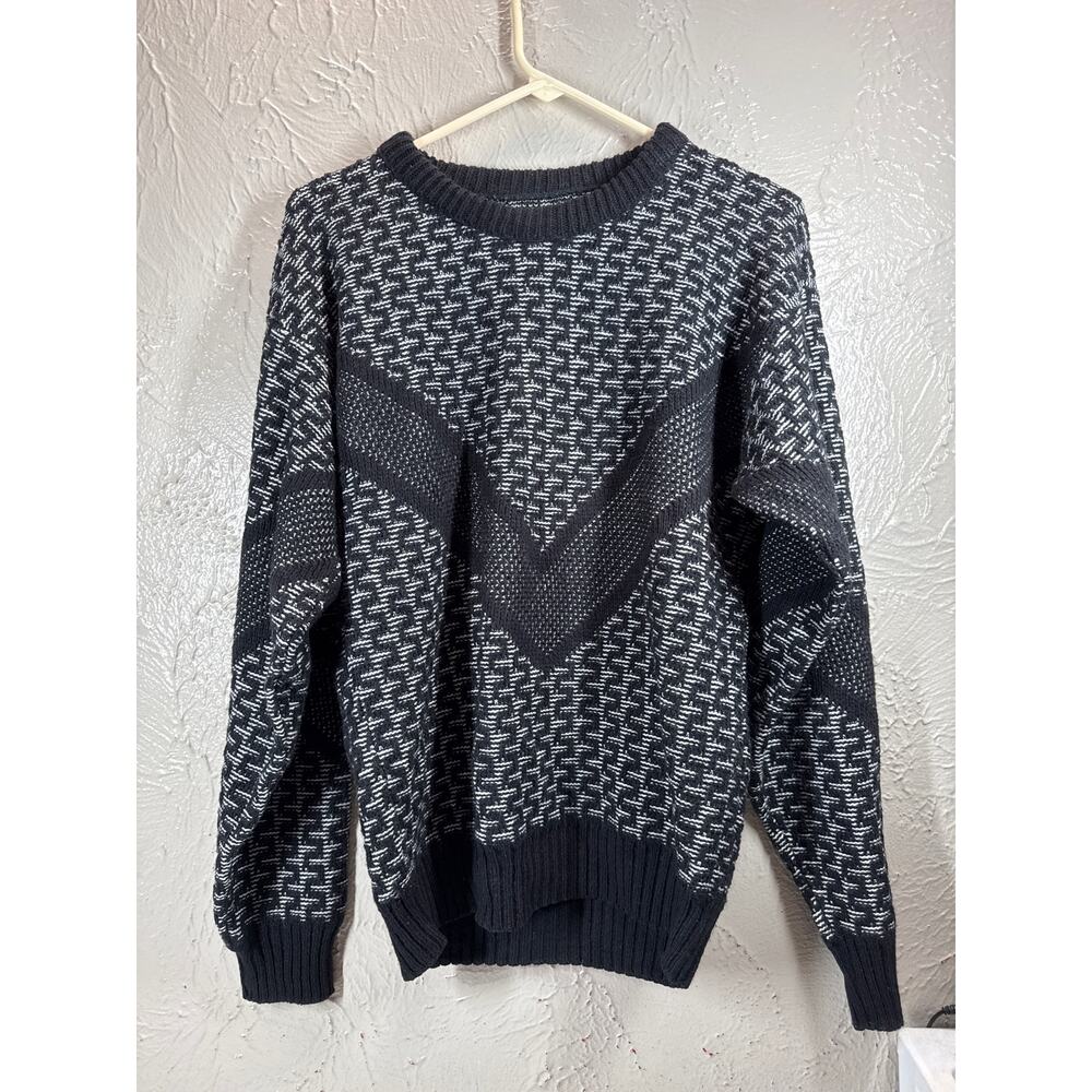 Vintage Van‎ Cort Chunky Knit Sweater Womens Retro 80s Black White Size M/L